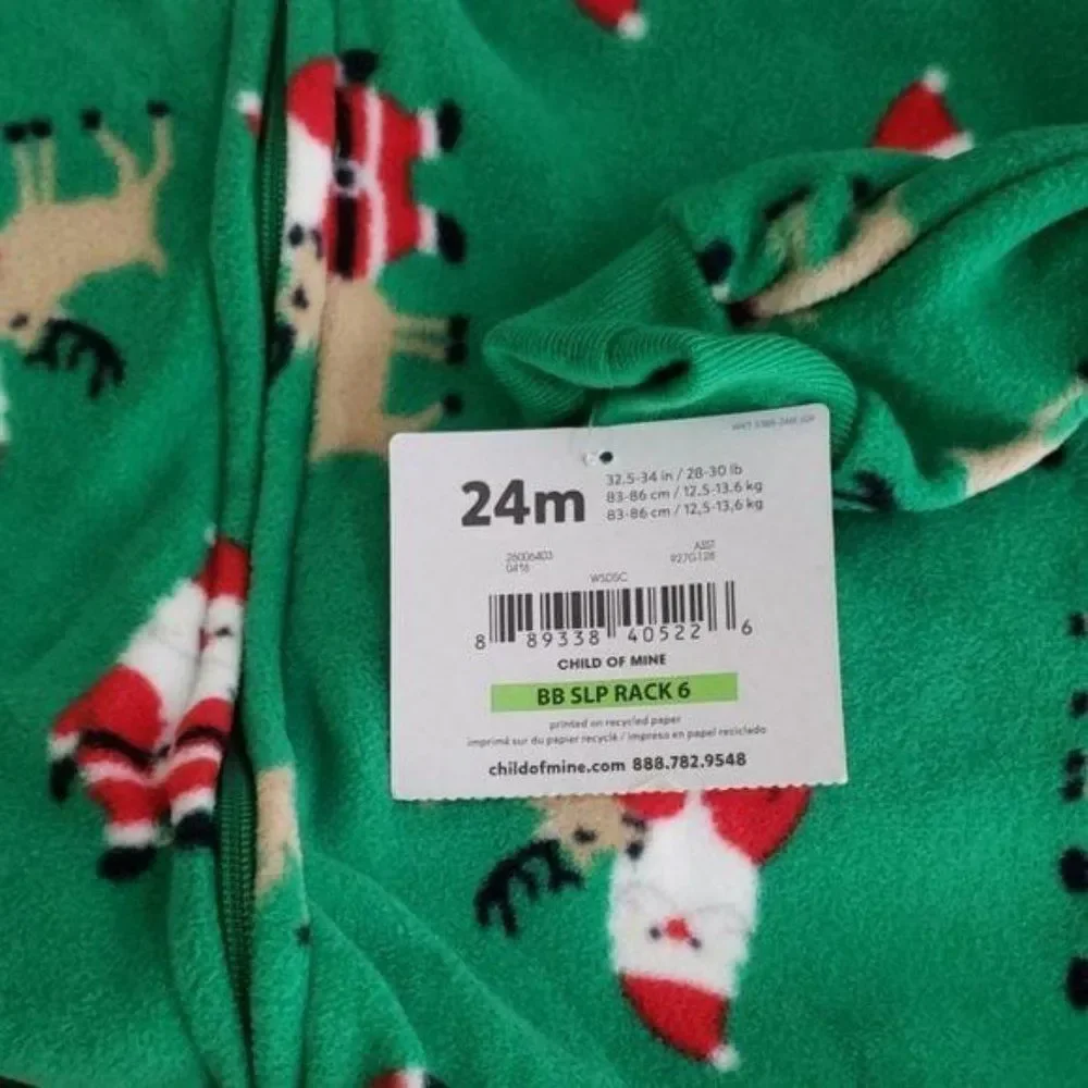 Carter's Child of Mine Santa‎ Claus outfit Sleeper 24 months green footed